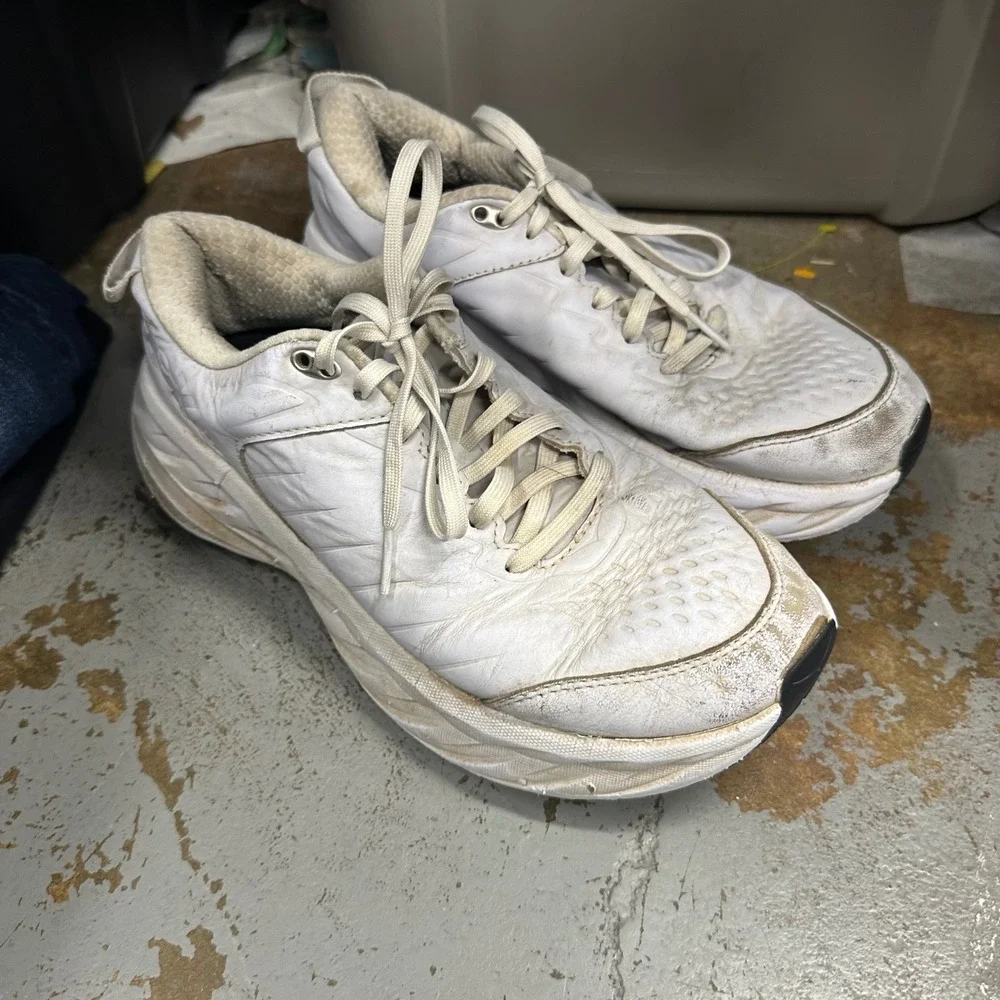 Hoka One One Bondi SR‎ White Leather Slip Resistant Shoes Womens 8.5 1110521 WHT